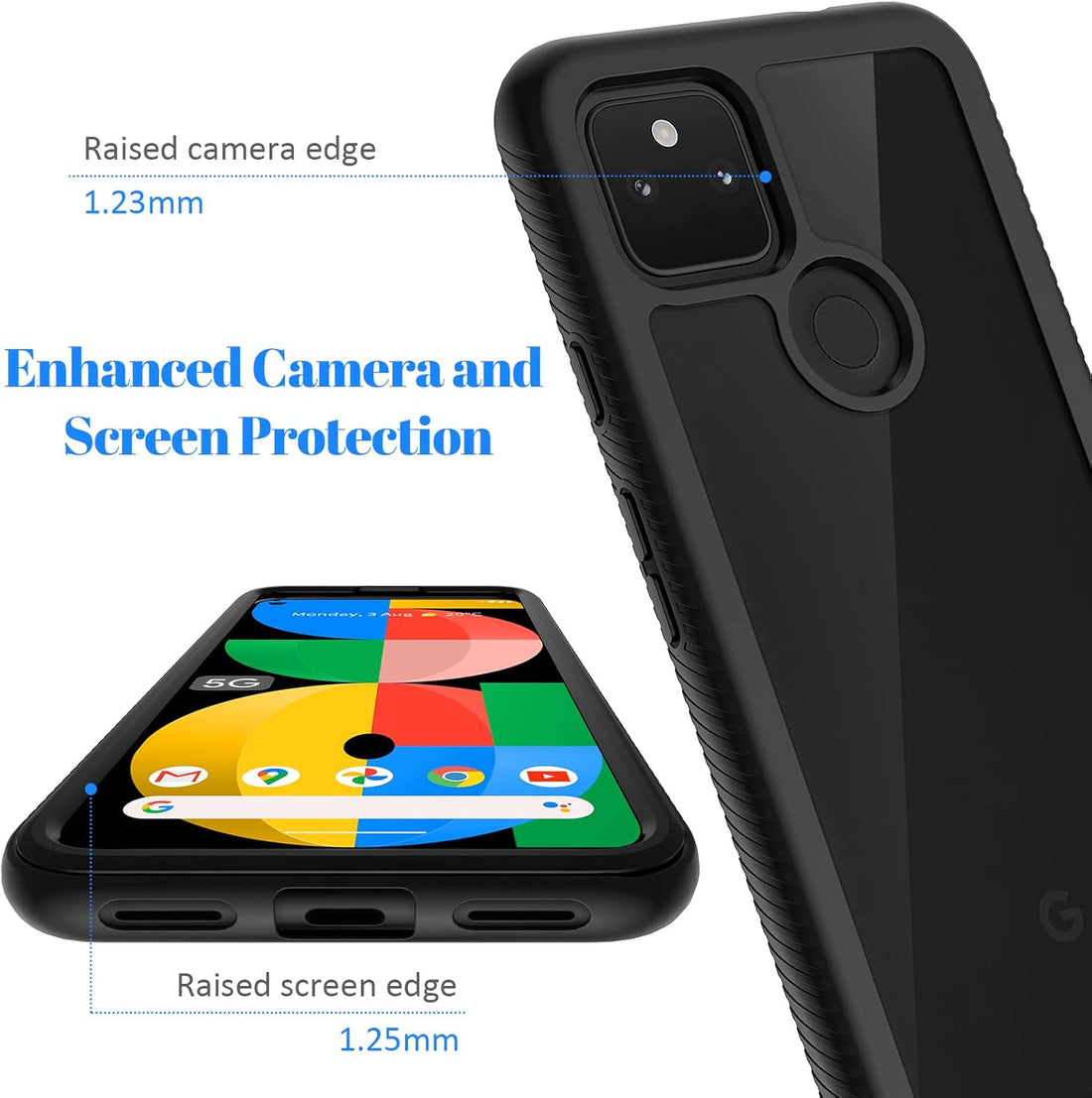 seacosmo Google Pixel 5a 5G Case (2021) Full-Body 360 ° Shockproof Slim with Built-in Screen Protector, Hard PC Clear Back + Non-Slip Silicone Black Edge for Pixel 5a Case