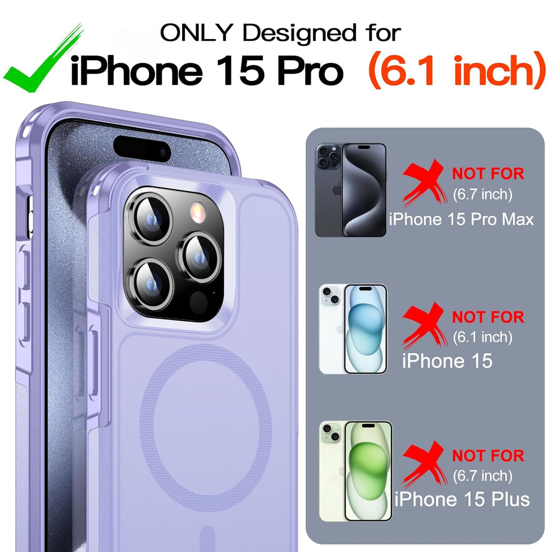 MOZOTER Magnetic for iPhone 150 Pro Case,[12 FT Shockproof Compatible with Magsafe][Heavy Duty]-Light Purple