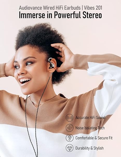 Ear Vibes: Vibes 201 Wired Earbuds Noise-Cancelling – Side View