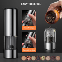 Large Capacity Rechargeable Electric Salt and Pepper Grinder Set -USB Charging Port with Sliding Dust Cover; Automatic Salt and Pepper Mill Grinder With LED Light-6 Adjustable Grinding Modes