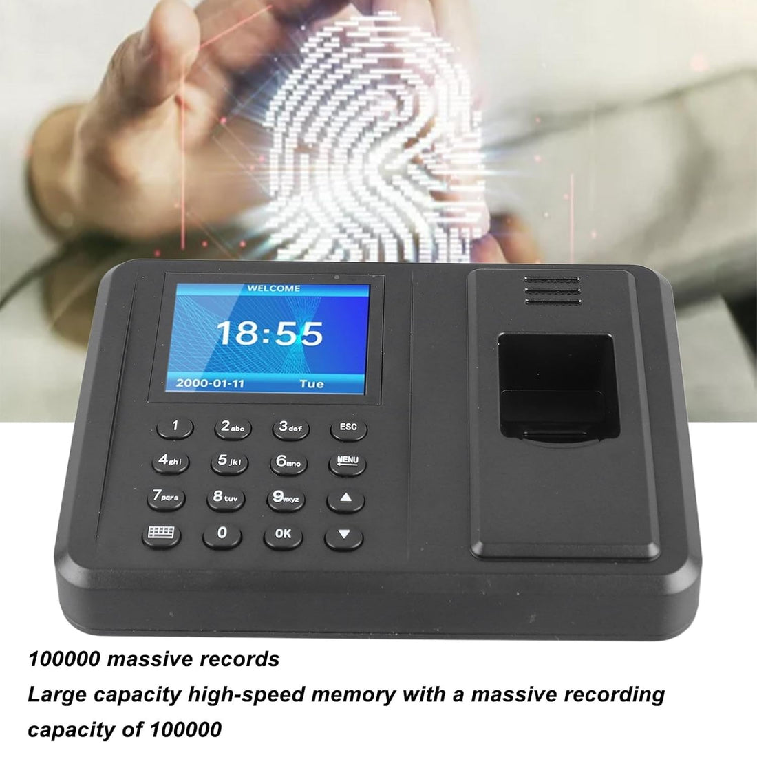 Diydeg Intelligent Fingerprint Attendance Machine, LCD Screen Biometric Time Clock for Employee Checking in Out, Store 1000 Fingerprints, Offline Attendance, Time Clock Machine