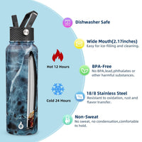 BJPKPK 40oz Insulated Water Bottles,Stainless Steel Water Bottle with Straw,Thermo Insulated Water Bottles with 3 Lids,Hot Cold Water Bottles for School-Ocean