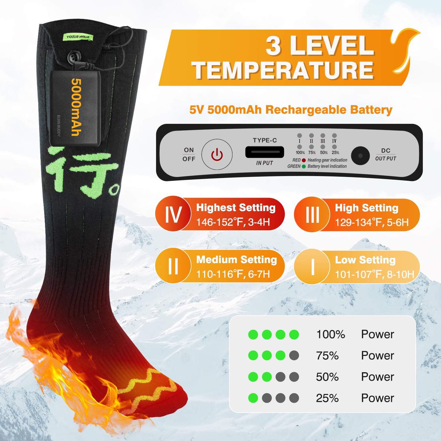Heated Socks, Electric Socks with App Control, 5000mAh Rechargeable Heated Socks for Men, Washable Heated Socks Women, Foot Warmer for Winter Camping Hunting Outdoors Heating Socks Warm Socks -XL