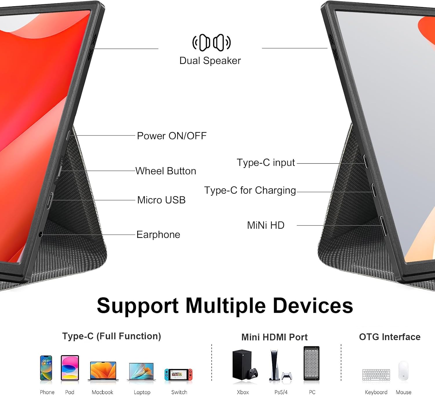 Monitor IPS: Moonka 10.5inch Portable Monitor 1920x1280P – Side View