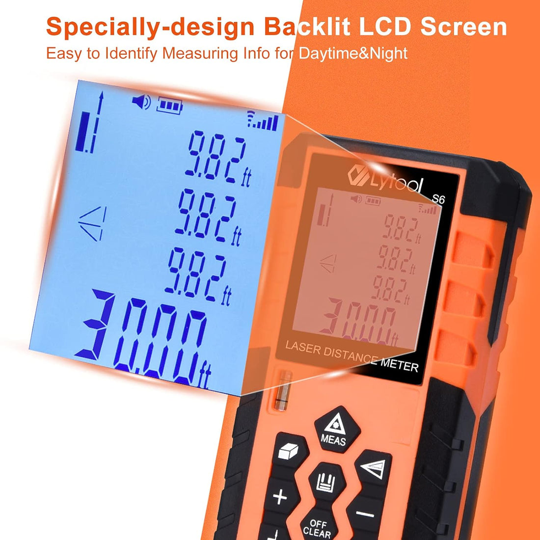 Lytool Laser Measure Digital Tape Measure Laser Measurement Tool Distance Meter(165Ft M/In/Ft), Built-In Dual-Axis Bubble Level, Backlit LCD