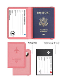 Stouchi Passport Holder with Airtag, Cute Passport Wallet for Women Travel, Leather Passport Holder Case Family, Anti-Lost, Pink