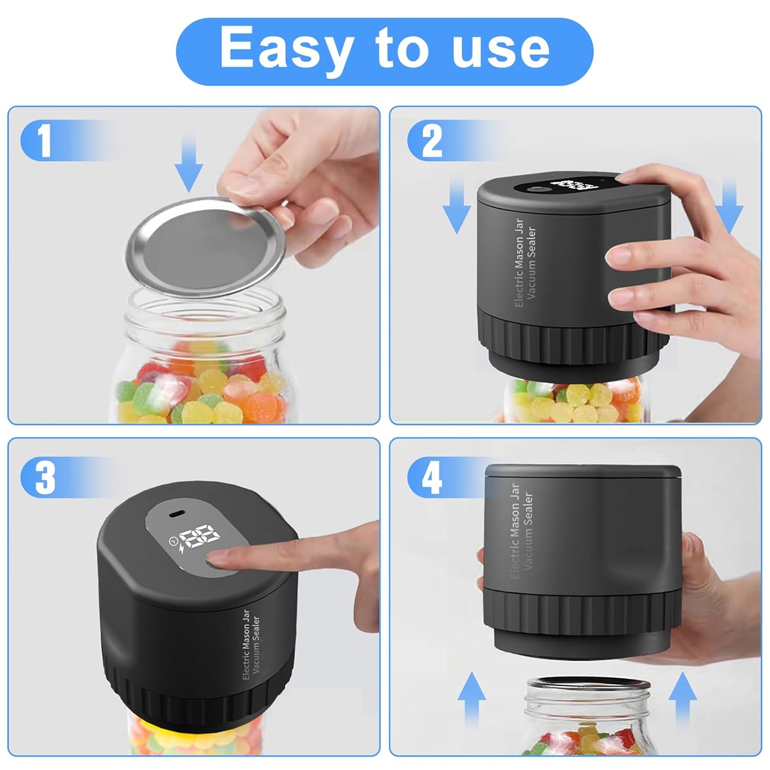 Electric Mason Jar Vacuum Sealer Machine for Wide Mouth and Regular Mouth Mason Jars, Mason Jars Food Sealer, Canning Kit with 10 pcs Lids,Vacuum Sealer for Food (Black)