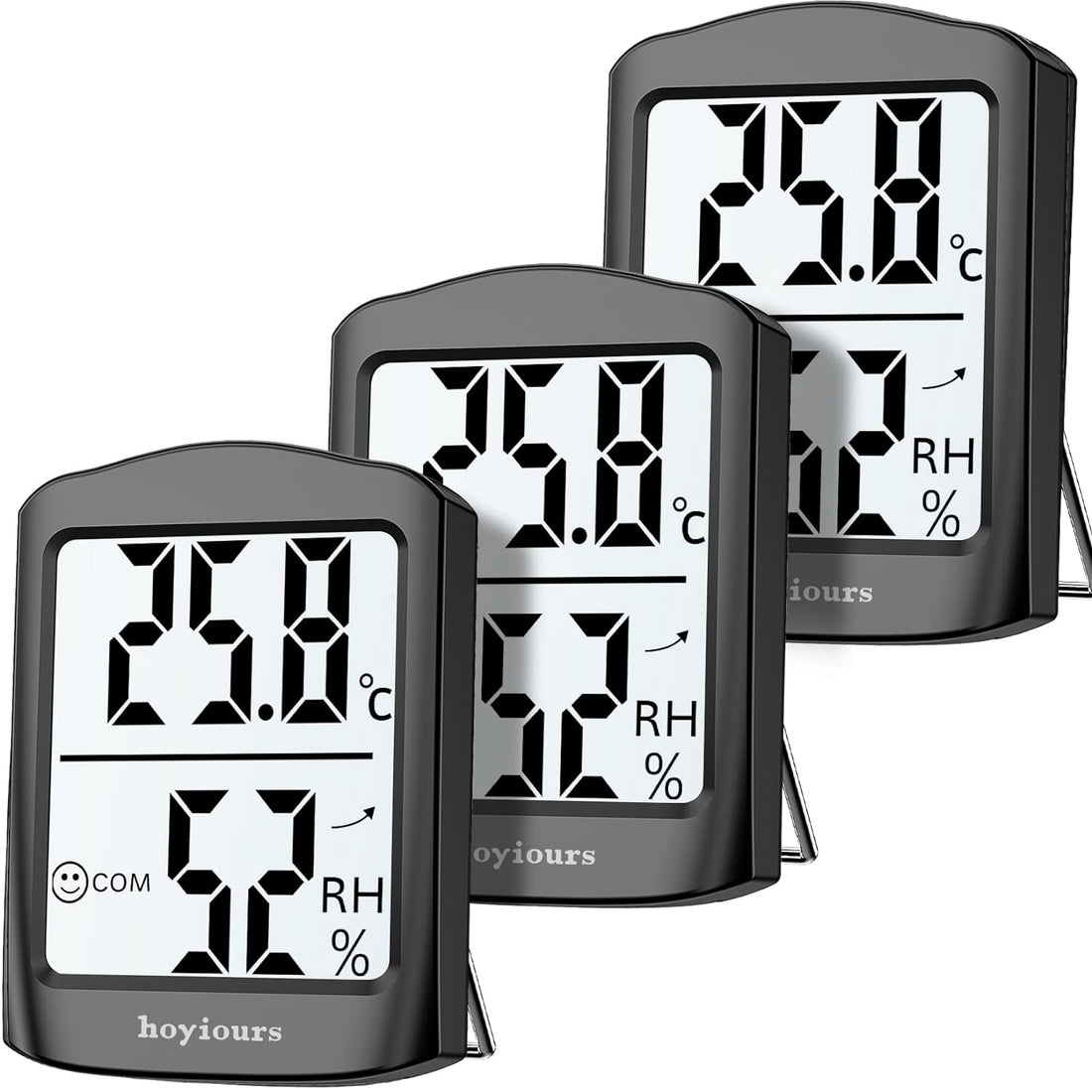 hoyiours Digital Room Thermometer, 3 Pack Room Temperature Monitor and Humidity Meter, Indoor Thermometer Hygrometer, Black