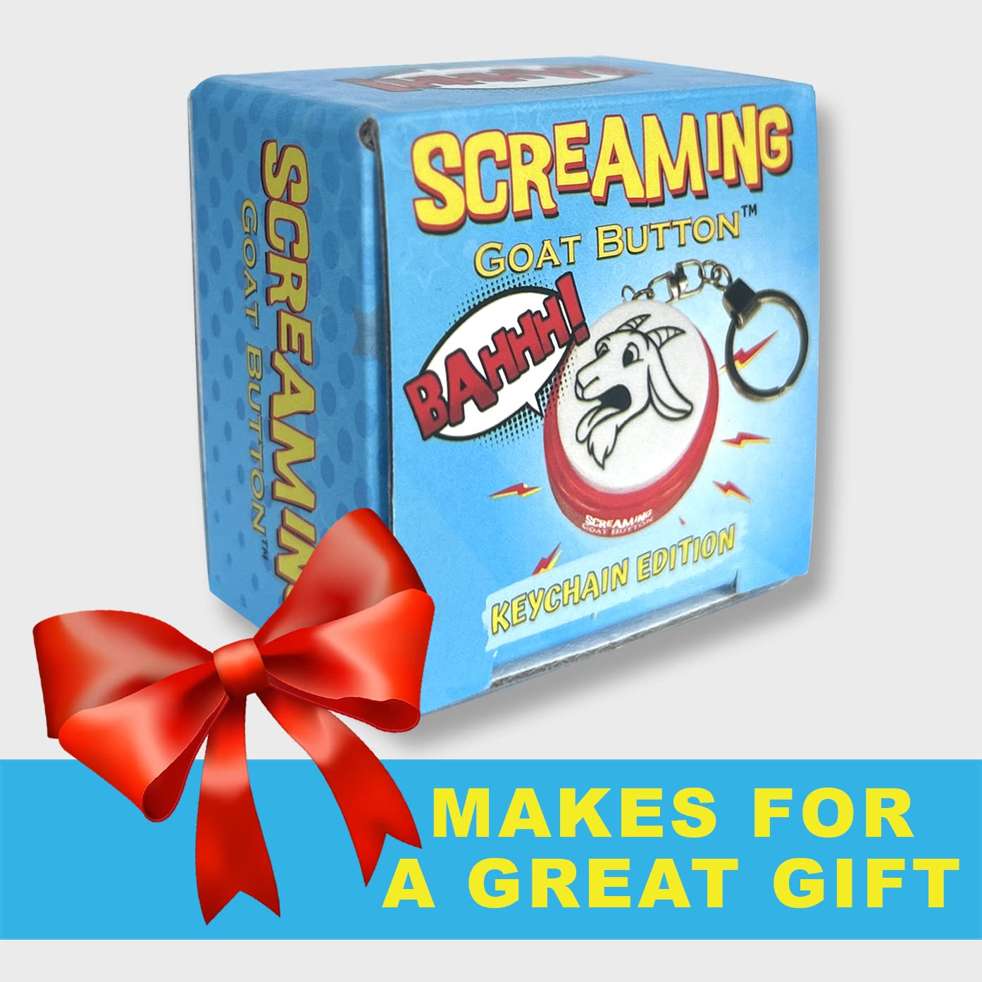 Screaming Goat Keychain Button | Gag Gifts for Men and Women | Screaming Goat Desk Toy Talking Button with a Funny Goat Scream | The Original Goat Scream, Red, Small