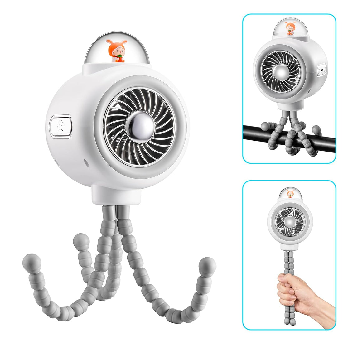 GAFres Portable Stroller Fan，Battery Operated Small Clip on Fan with 3 Speeds and Rotatable Handheld Personal Desk Cooling Fan for Car Seat Crib Treadmill Camping Travel (White)