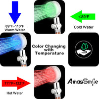 AmasSmile® LED Shower Head with Hose and Bracket,Color Changes with Water Temperature Filter Filtration High Pressure,360°Rotating ON/Off Pause Switch