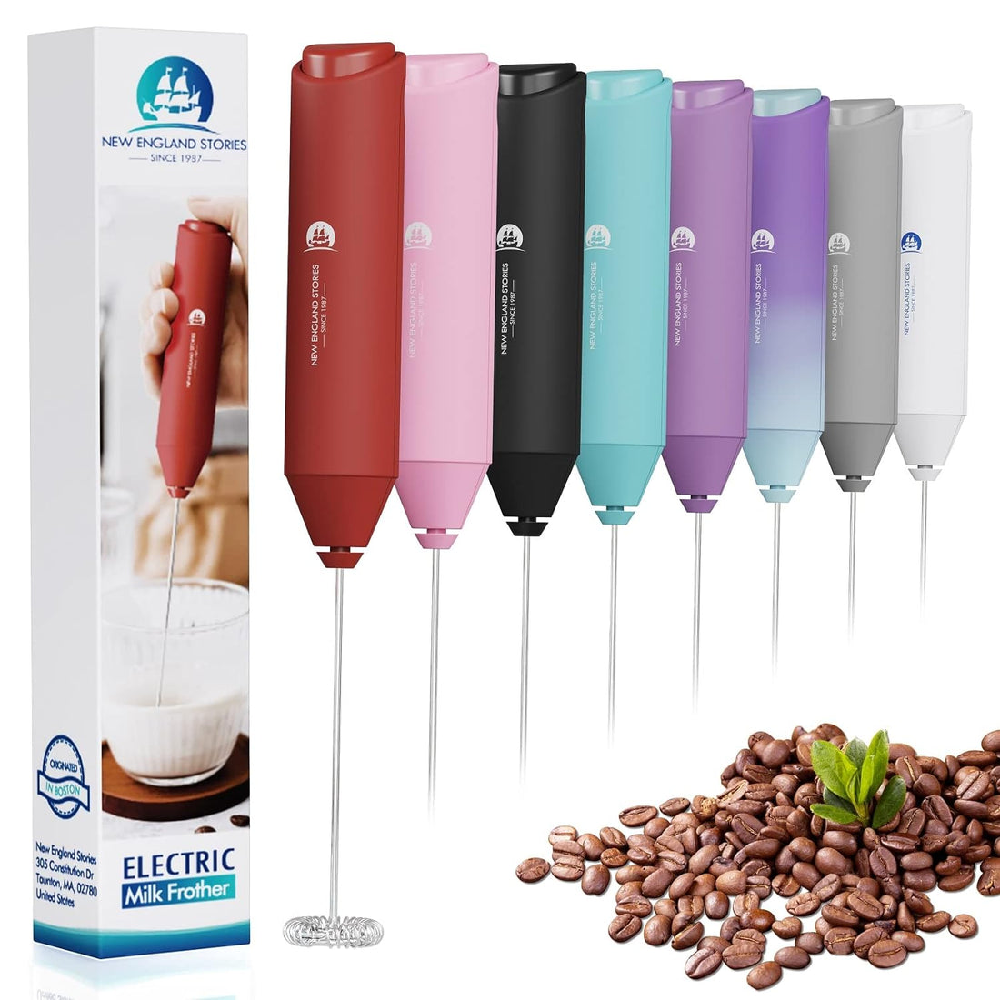 Electric Milk Frother Handheld, Battery Operated Whisk Beater Foam Maker for Coffee, Cappuccino, Latte, Matcha, Hot Chocolate, Mini Drink Mixer - Red