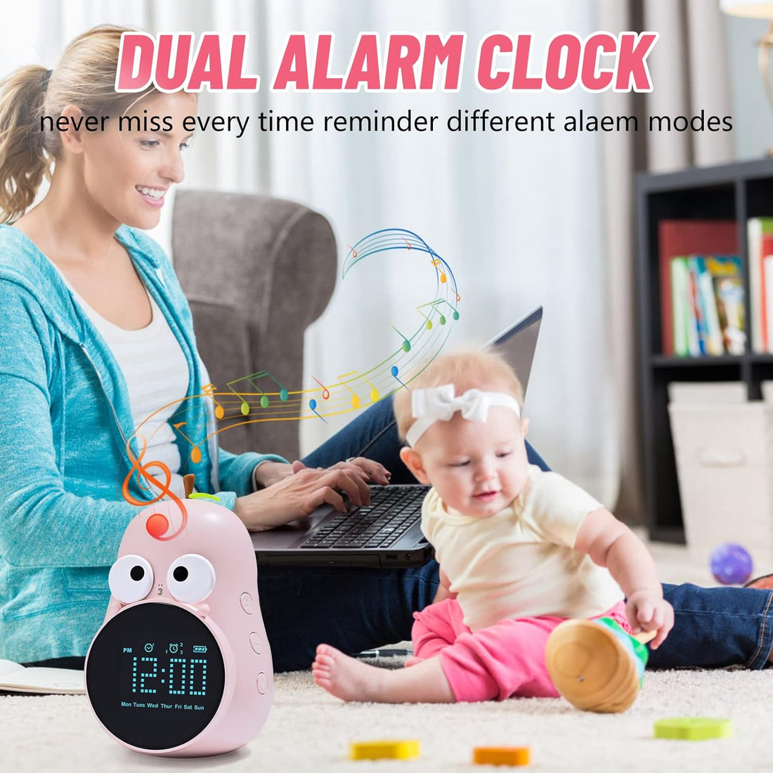 Kids Alarm Clock, Cute Pear Digital Alarm Clock, Children Alarm Clock Sleep Trainer with Led Digital Display, Kids Bedroom Alarm Clock for Toddler Boys and Girls