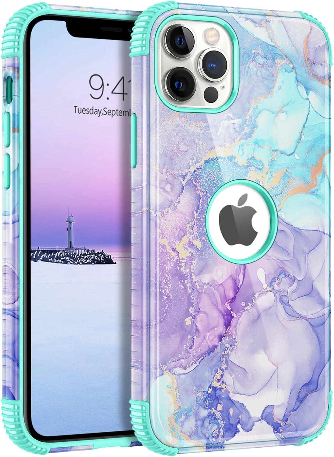 BENTOBEN iPhone 12 Pro Max Case, Slim Marble Pattern 2 in 1 Heavy Duty Rugged Shockproof Protection Hybrid Bumper Drop Protective Girls Women Boy Men Phone Cover for iPhone 12 Pro Max 6.7”, Purple