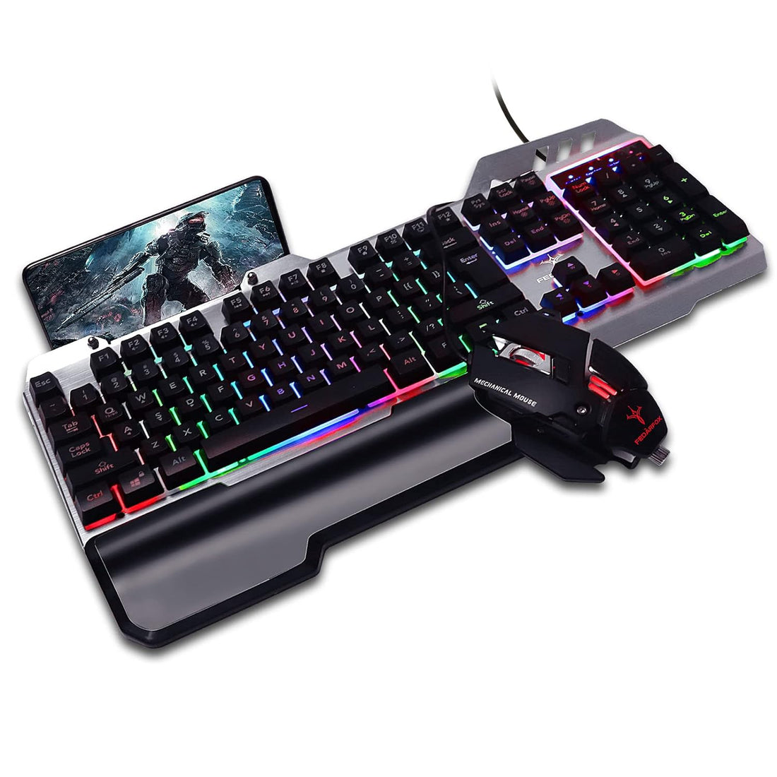 Keyboard and Mouse Combo, FEDARFOX Compact Full Size Gaming Rainbow Keyboard and Mouse Set Backlit Illuminated Mice Mechanical Keyboard for Windows, Computer, Desktop, PC, Notebook (Black)