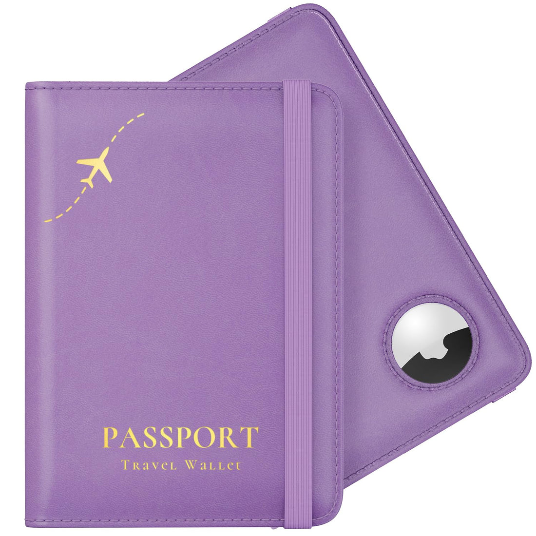 Stouchi AirTag Passport Holder, Anti-Lost Passport Holder with Airtag Slot, Passport Wallet Cover with RFID Blocking, Leather Passport Case Travel Accessories for Women, Purple, Purple, Fashion Simple Slim Cute Multiple