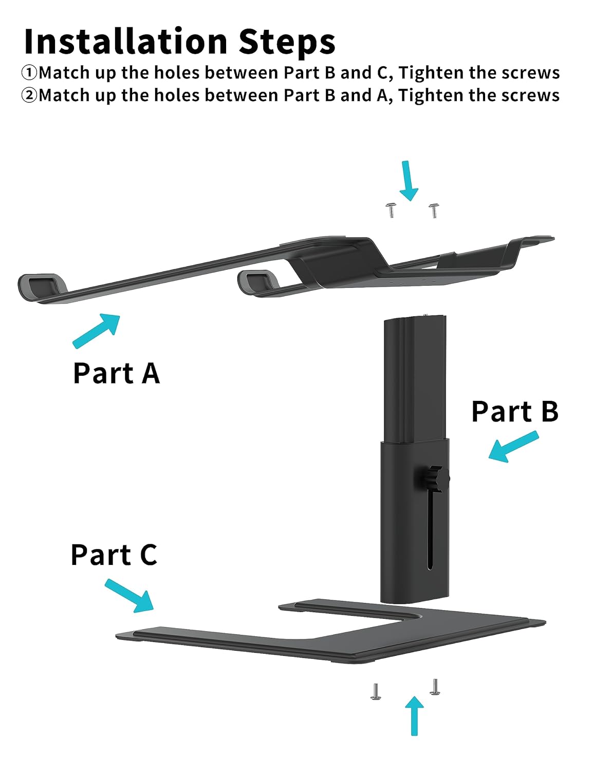 ALASHI Laptop Stand for Desk, Computer Stand Adjustable Height, Ergonomic Notebook Laptop Riser, Aluminum Metal Holder Compatible with 10 to 15.6 Inches Notebook PC Computer, Black