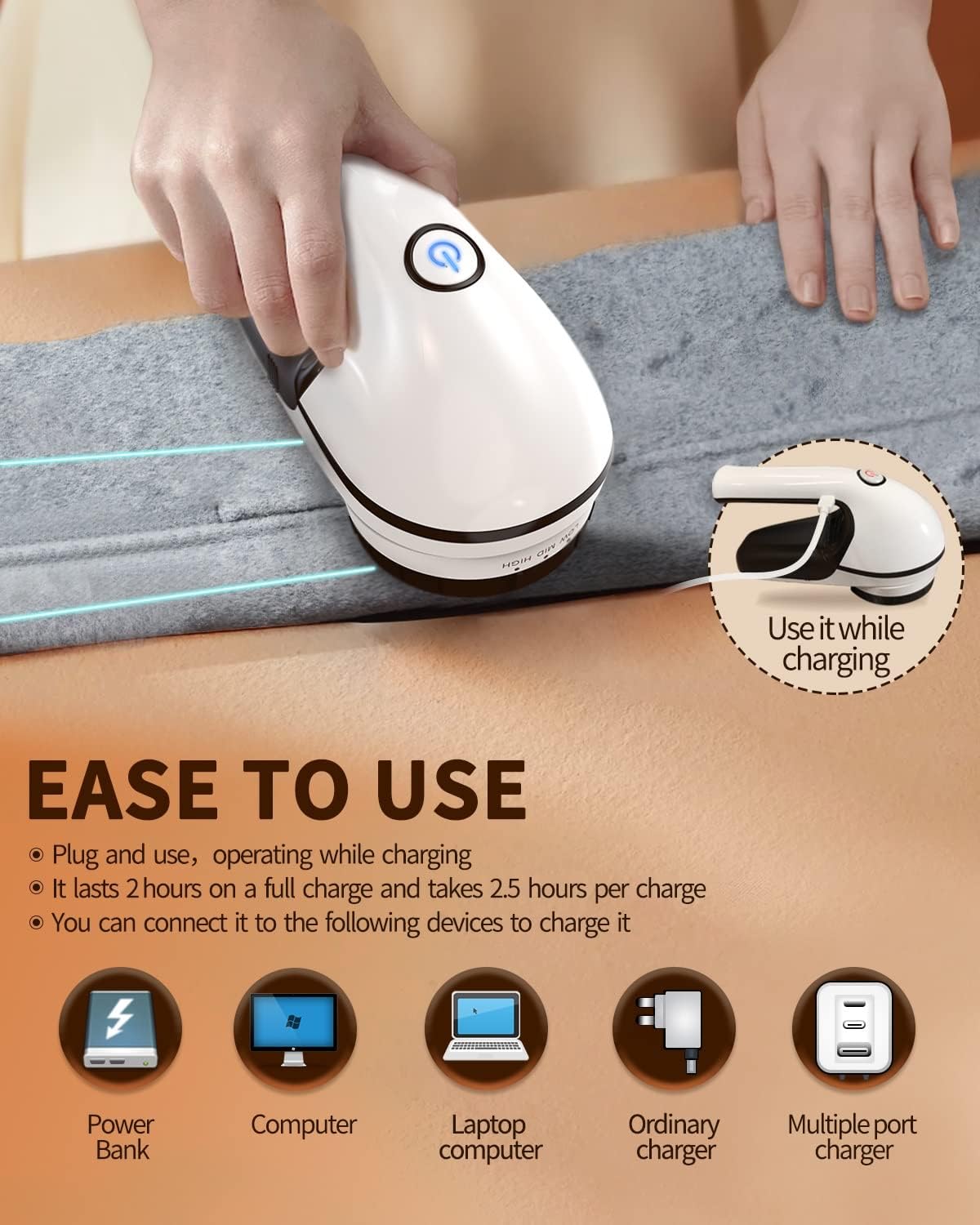 winoon Rechargeable Lint Remover, Fabric Shaver Defuzzer with Large Shaving Area to Remove Fuzz and Pill for Clothes, Sweater, Stocking, Couch, Furniture, Blanket(Gray)