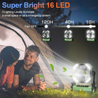 Gewanolla Camping Fan with LED Light, 20000mAh Rechargeable Battery Operated Camp Fan with Hook, 270° Pivot, 4 Speeds, USB Table Fan for Camping, Fishing, Power Outage, Barbecue, Jobsite