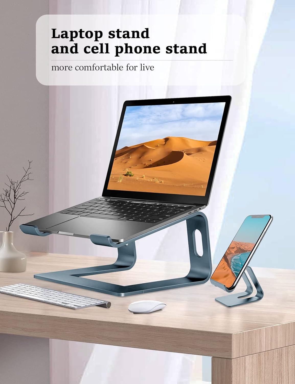 VOCOFO Laptop Stand for Desk Aluminum Laptop Riser Holder,with Cell Phone Stand(Gray)
