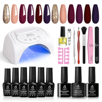 Beetles Full Maroon Gel Nail Polish Starter Kit with 48W UV/LED Light Nail Lamp Base Top Coat 3 Timer Setting, Soak Off Gel Polish Autumn Winter 6 Colors Manicure Tools Essentials Nail Art Gifts Box