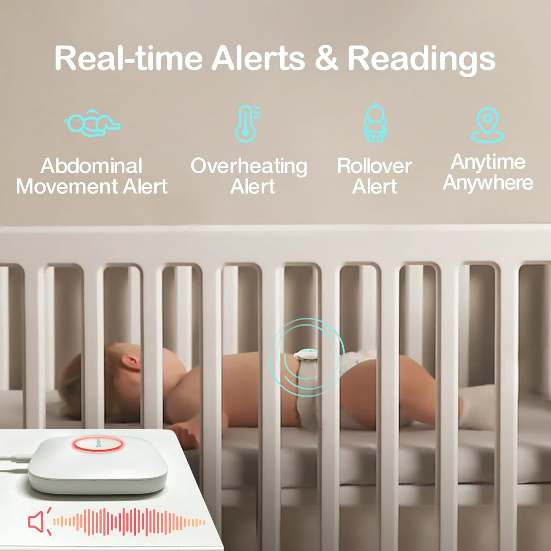 Sense-U Baby Breathing Monitor 3: Monitors Infant Breathing Movement, Rollover, Feeling Temperature and Baby Room’s Temperature, Humidity Level with Real-time Alerts from Anywhere
