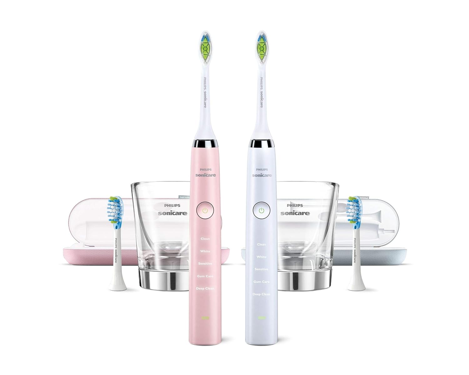 Philips Sonicare Diamond Clean Rechargeable Toothbrush for Complete Oral Care 2-Pack Handles (Pink)