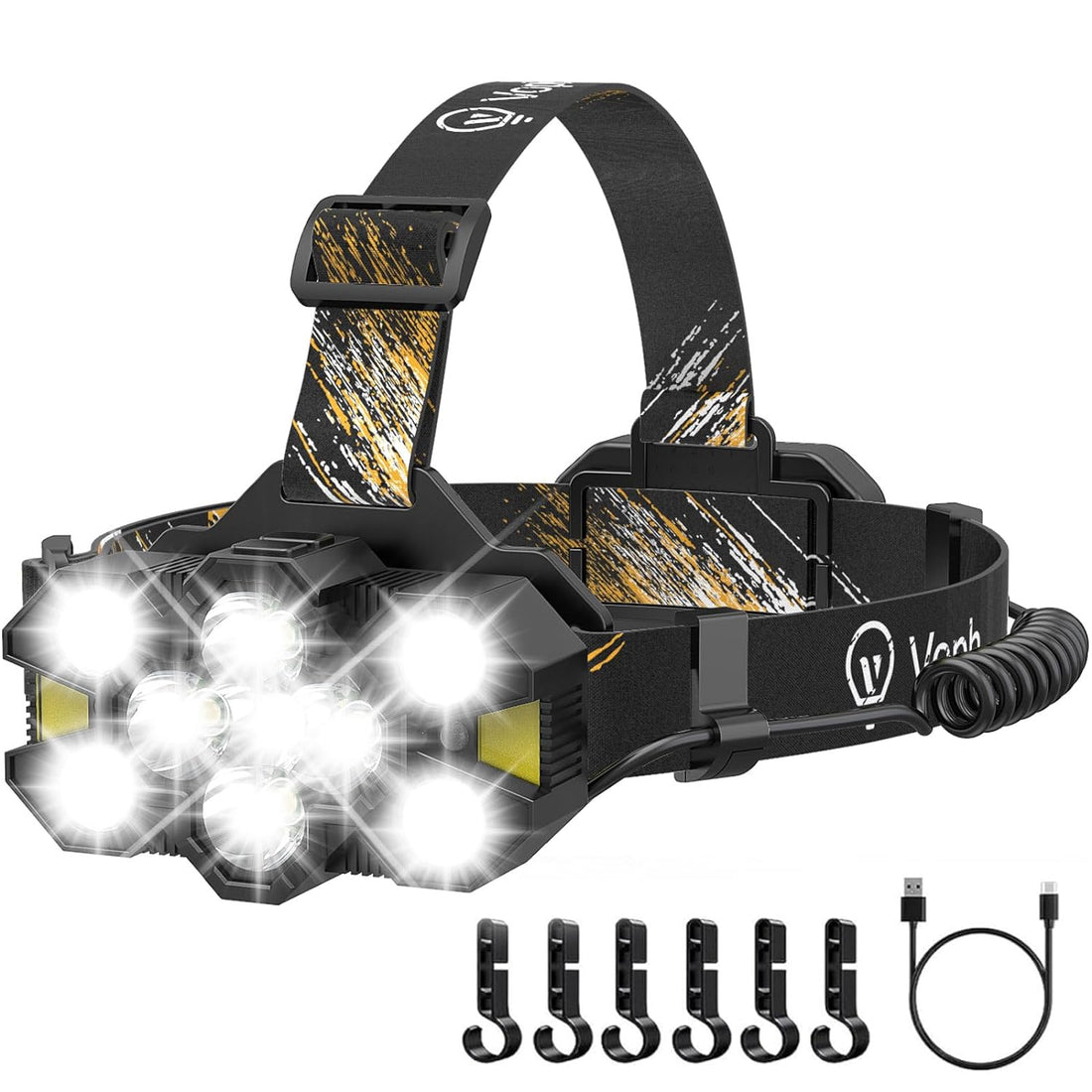 Voph Rechargeable Headlamp, 11 LEDs Super Bright High Lumens LED Head Lamp