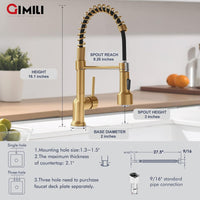 Gold led GIMILI Kitchen Faucet with Pull Down Sprayer High Arc Single Handle Spring Kitchen Sink FaucetCommercial Modern rv Stainless Steel Kitchen Faucets, Grifos De Cocina