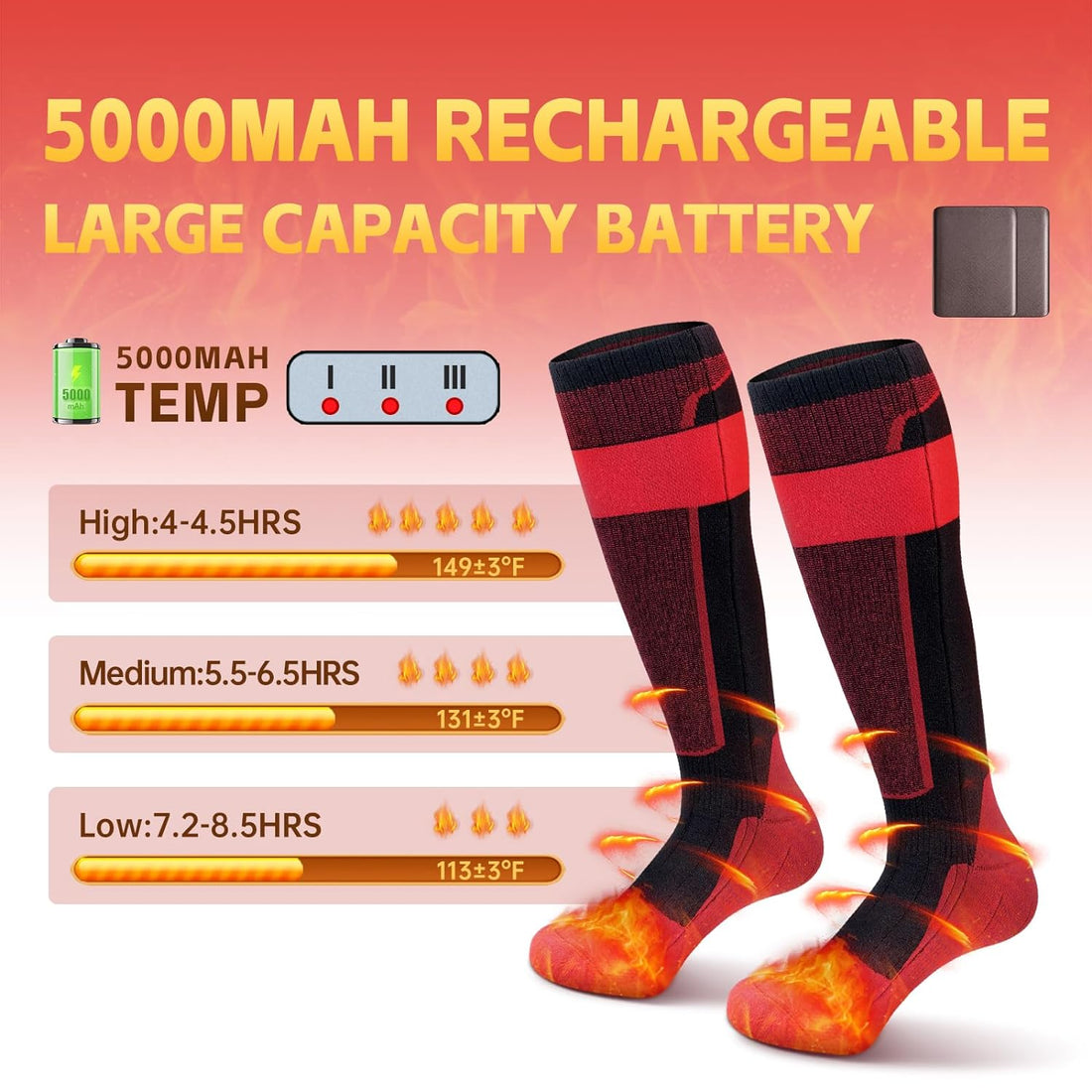 RR Battery Heated Socks for Mens Women Rechargeable Washable