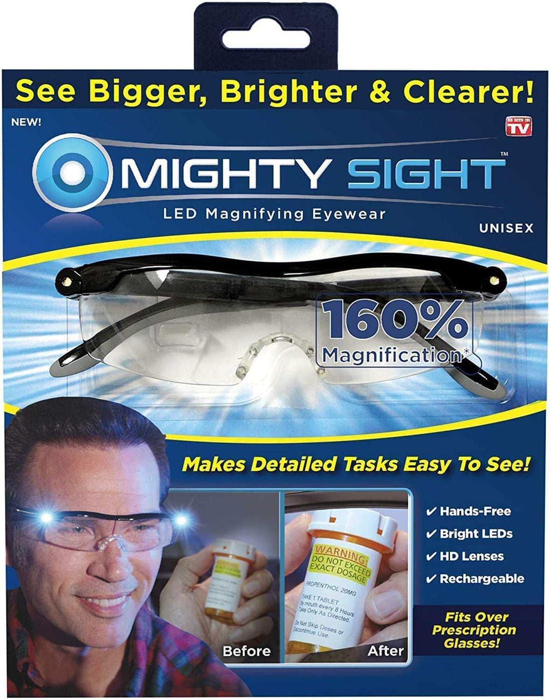 Mighty Sight Magnifying Glasses with LED Light & Travel Case - Great Eyeglasses for Readers, Women, Men, Kids - Use for Close Work or Reading Small Print & Labels - As Seen on TV