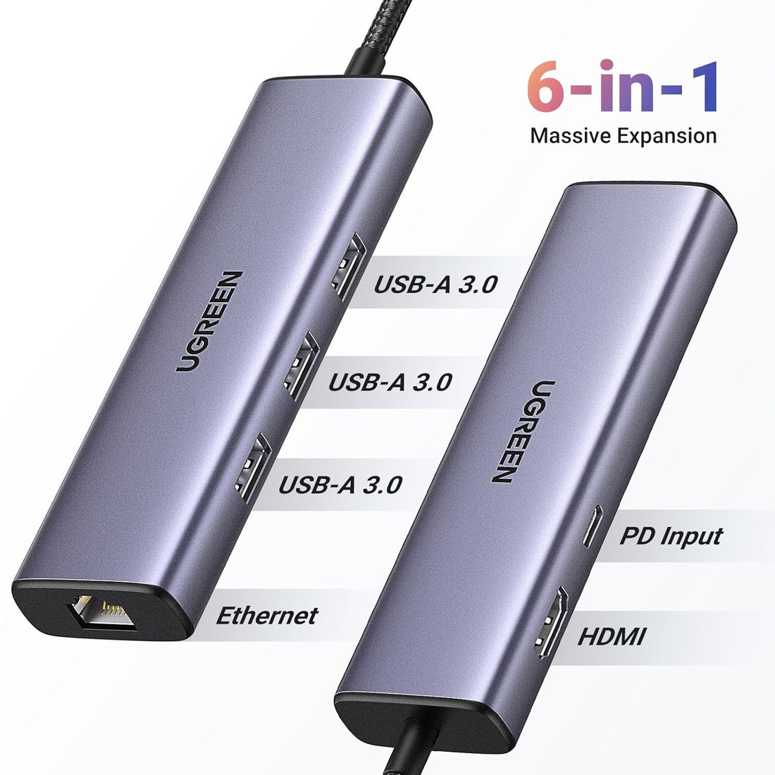 UGREEN 6 in 1 USB C Hub 4K@30Hz HDMI New