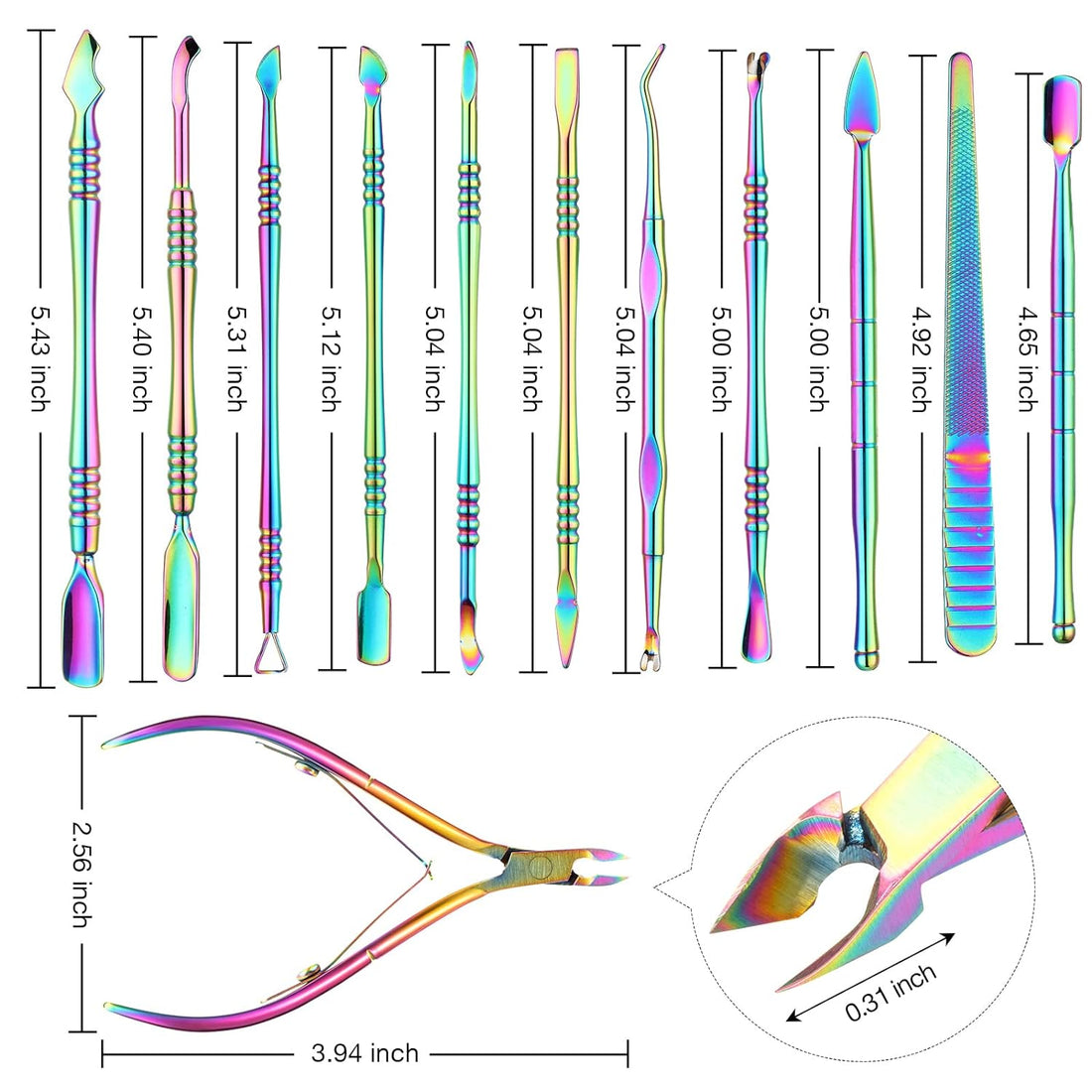 12 Pieces Cuticle Nippers and Ingrown Nail Kit Cuticle Pusher Triangle Nail Polish Remover Nail Cleaner Fork Nail File Lifter Cuticle Peeler Scraper for Fingernail Toenail Manicure