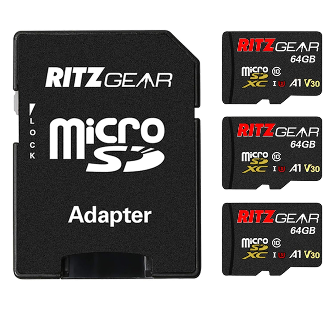 RitzGear Extreme Performance 64GB MicroSDXC Memory Card, Class10 V30 A1 U3 UHS1,(3-Pack) Micro SD Card Compatible W Nintendo Switch, Gaming Console, Tablet, Smartphones, Action Camera, Security Camera