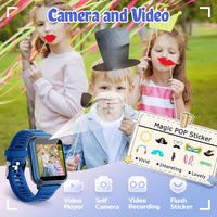 Waterproof Touch Screen Smart Watch with 24 Puzzle Games HD Camera Music Player Pedometer Alarm Clock and Selfie Cam - Great Learning Toy for Kids (Blue)