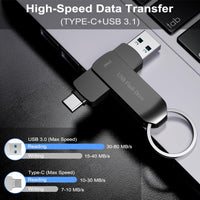USB Flash Drive 256GB Photo Stick Memory Stick for Android Phone USB C Thumb Drive External Storage BEIMI for Android Phone USB C Pad Air Devices Mac-Book Pro and Computers Black 256G