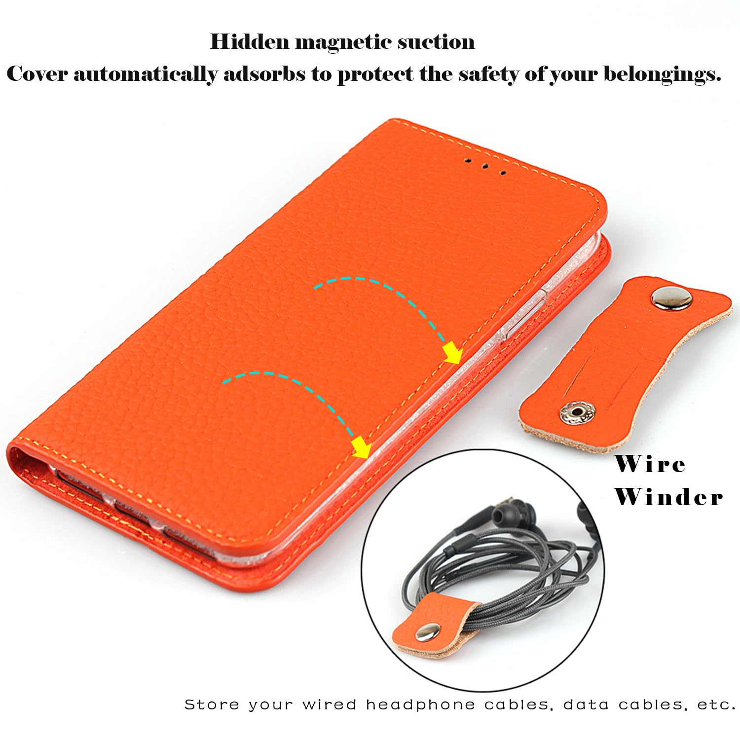 Ｈａｖａｙａ for iPhone 15 Plus Case Genuine Leather iPhone 15 Plus Wallet case with Card Holder for Women Flip Folio Cover with Credit Card Slots for Men-Orange Phone Case