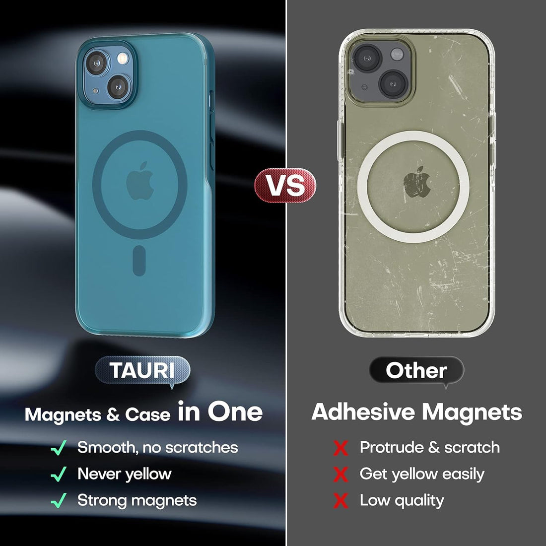 TAURI 5 in 1 Magnetic Case for iPhone 13 [Military Grade Drop Protection] with 2X Tempered Screen Protector +2X Camera Lens Protector, Translucent Matte Slim Fit iPhone 13 Case 6.1-Light Blue