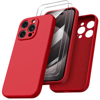 ORNARTO Designed for iPhone 15 Ultra Case with 2X Screen Protector, Liquid Silicone Gel Rubber Cover [Camera Protection + Soft Microfiber Lining], Shockproof Protective Phone Case 6.7 Inch-Red