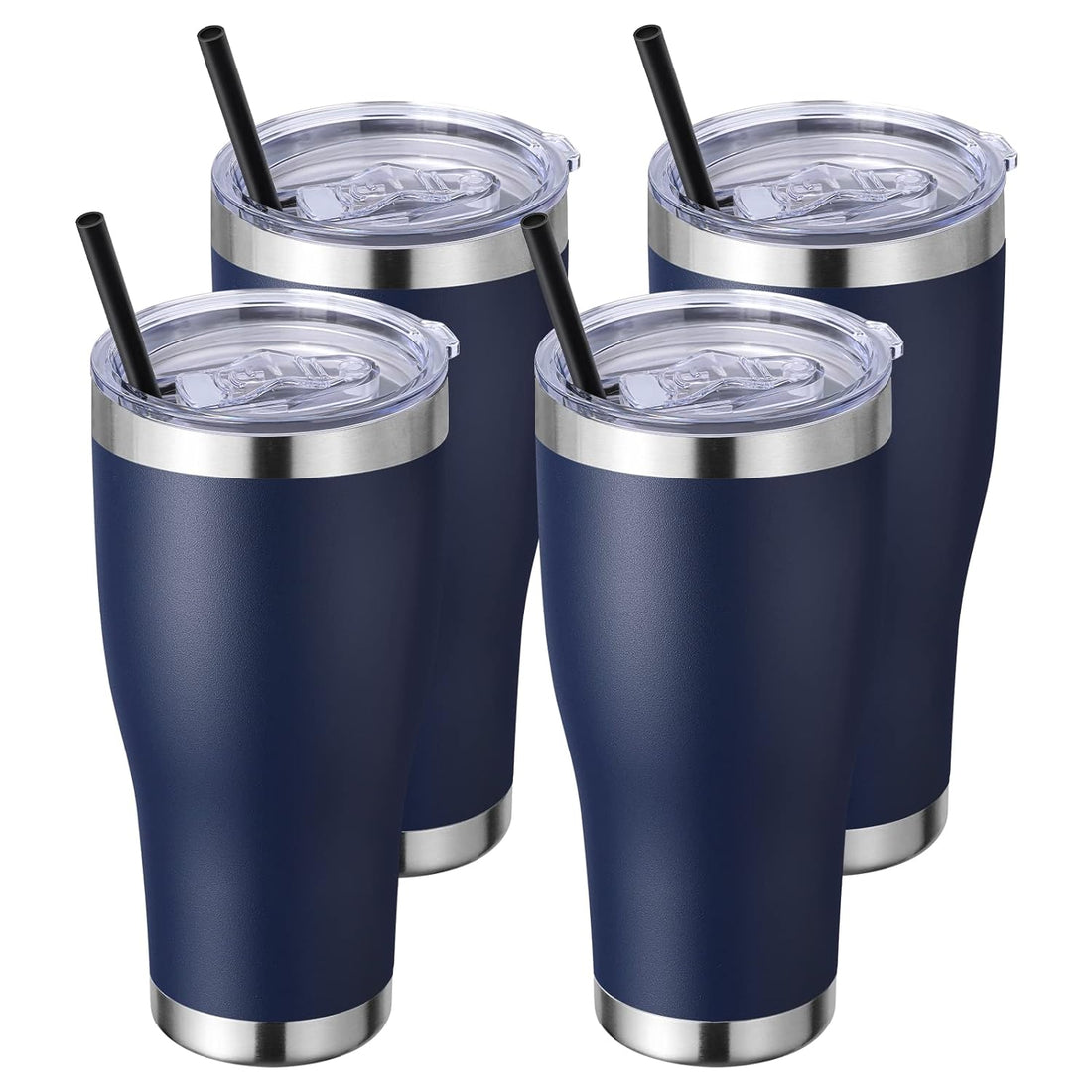 DOMICARE 30 oz Tumbler with Lid and Staw, Stainless Steel Tumblers Bulk, Insulated Vacuum Double Wall Coffee Travel Mug, Powder Coated Tumbler, Navy 4 Pack