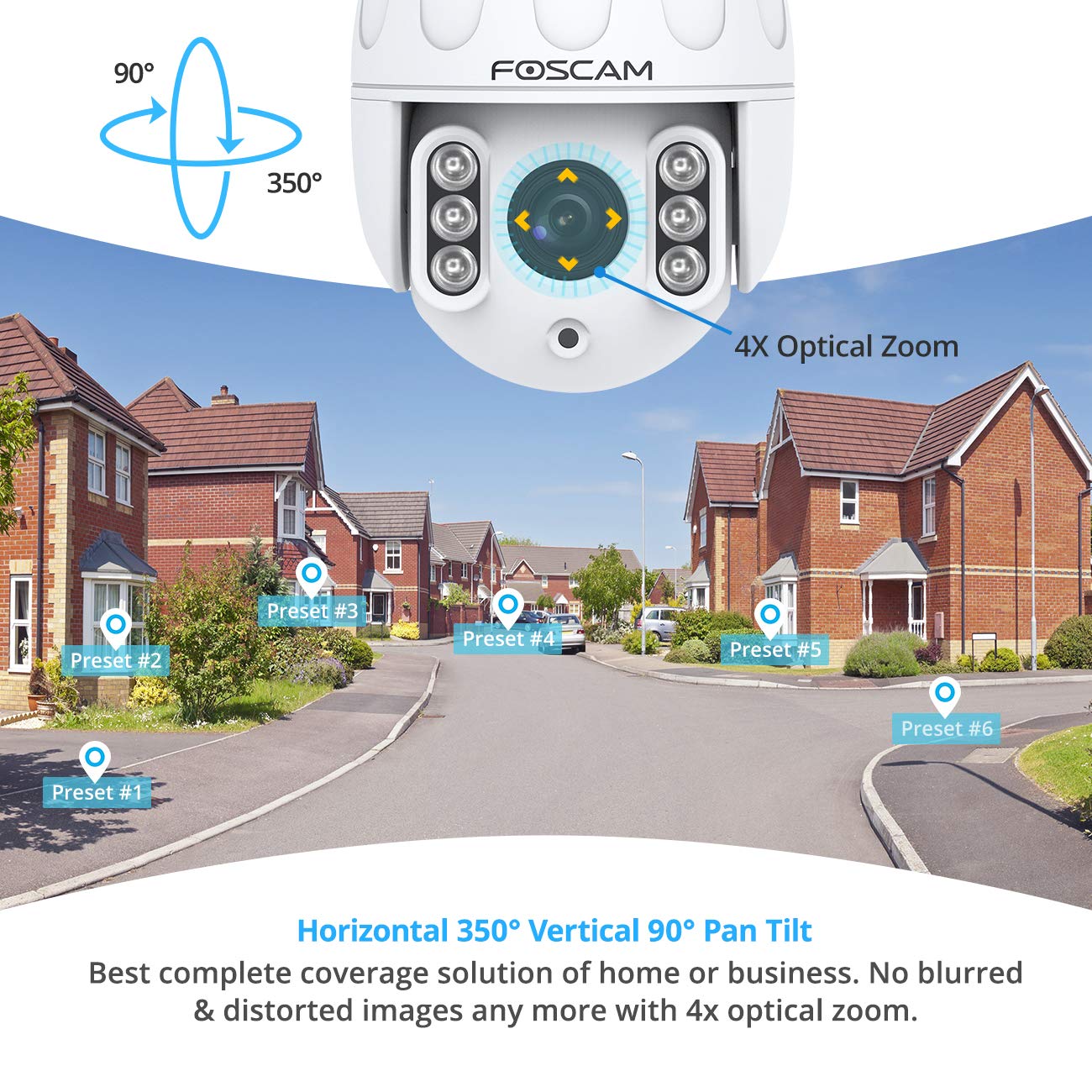 Foscam HT2 1080p Outdoor 2.4g/5gHz WiFi PTZ IP Camera, 4X Optical Zoom Pan Tilt Security Surveillance Speed Dome, 2-Way Audio with Mic & Speaker, 165ft Night Vision, CMOS Image Sensor, IP66