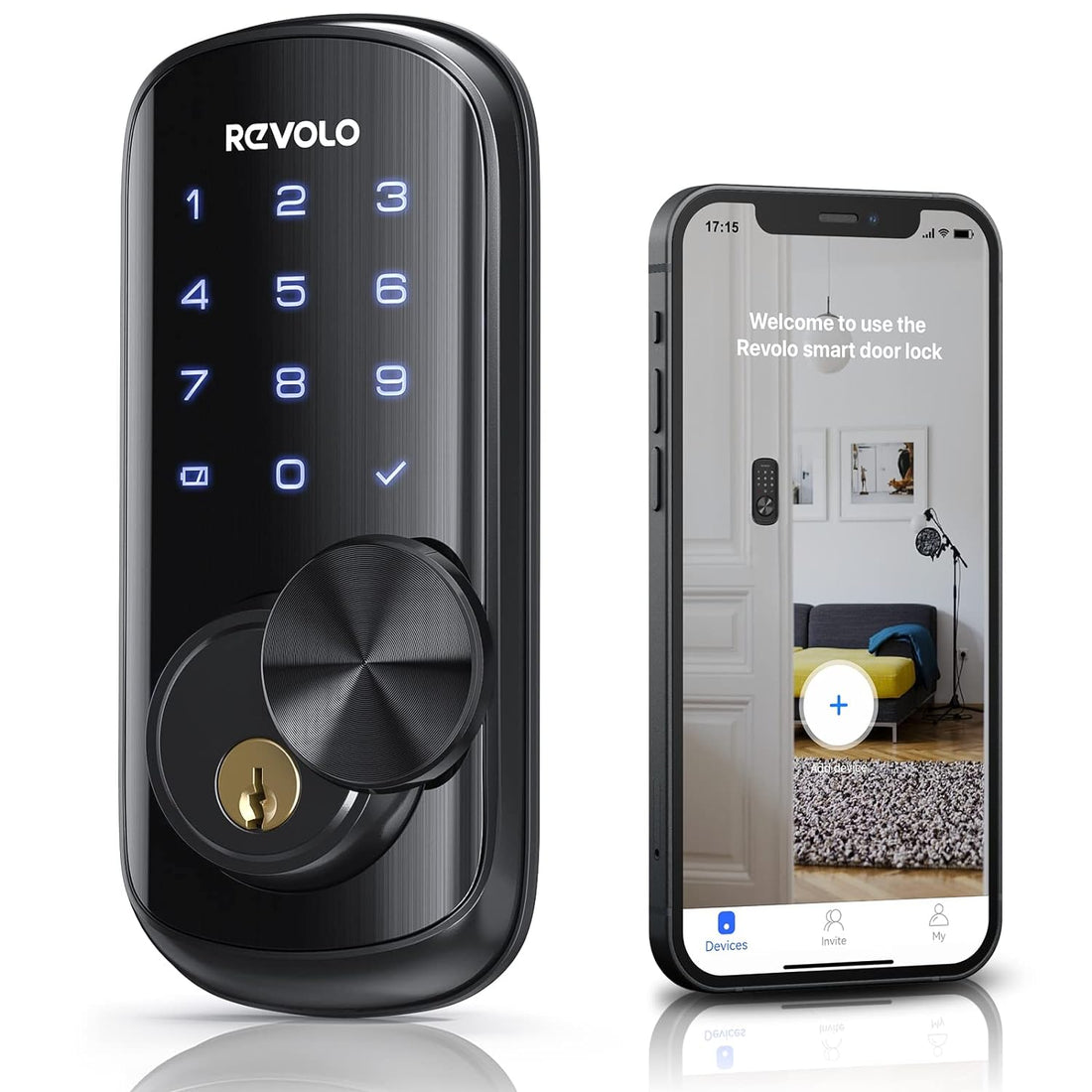 REVOLO Smart Deadbolt - Keyless Entry Door Lock with Touchscreen Keypad - WiFi Smart Door Lock - App Remotely Control - IP65 Weatherproofing - BHMA Grade B Certified