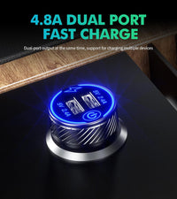 【2Pack】 USB Car Charger, Dual USB Port Car Charger Adapter, 5V/4.8A Charge Car Phone Charger with Blue LED & Touch Switch Fit for iPhone 13/12 Pro/Max/8, Galaxy S21/20/10/9 (Black)