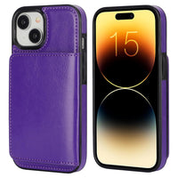 KIHUWEY Compatible with iPhone 15 Wallet Case Credit Card Holder, Premium Leather Kickstand Flip Hidden Magnetic Clasp Durable Shockproof Protective Cover for iPhone 15 6.1 inch (Dark Purple)