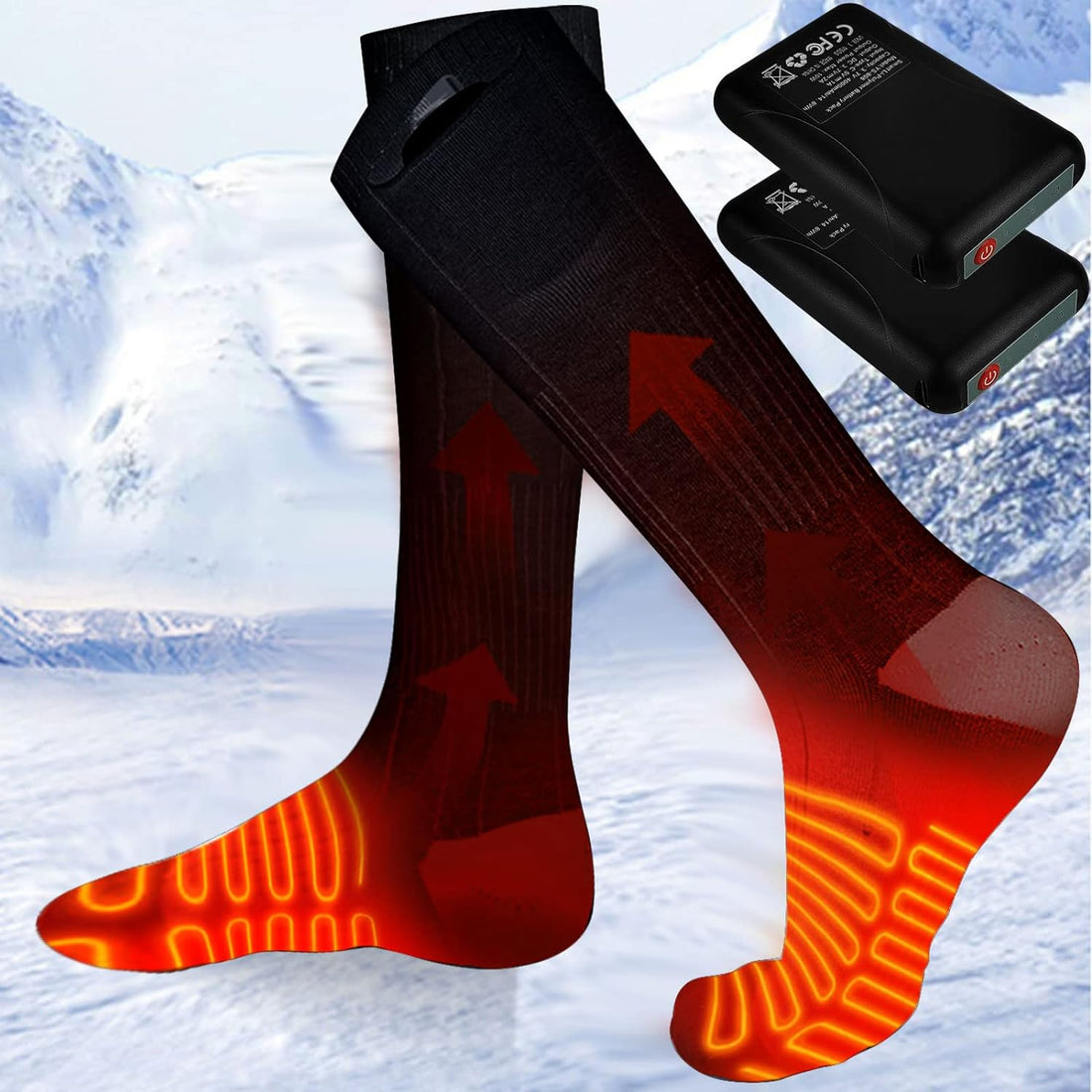 Heated Socks, 3 Heating Temperature Adjustable Rechargeable Electric Foot Warmer Socks Men Women Winter Socks for Camping | Hiking | Skiing | Hunting, Black