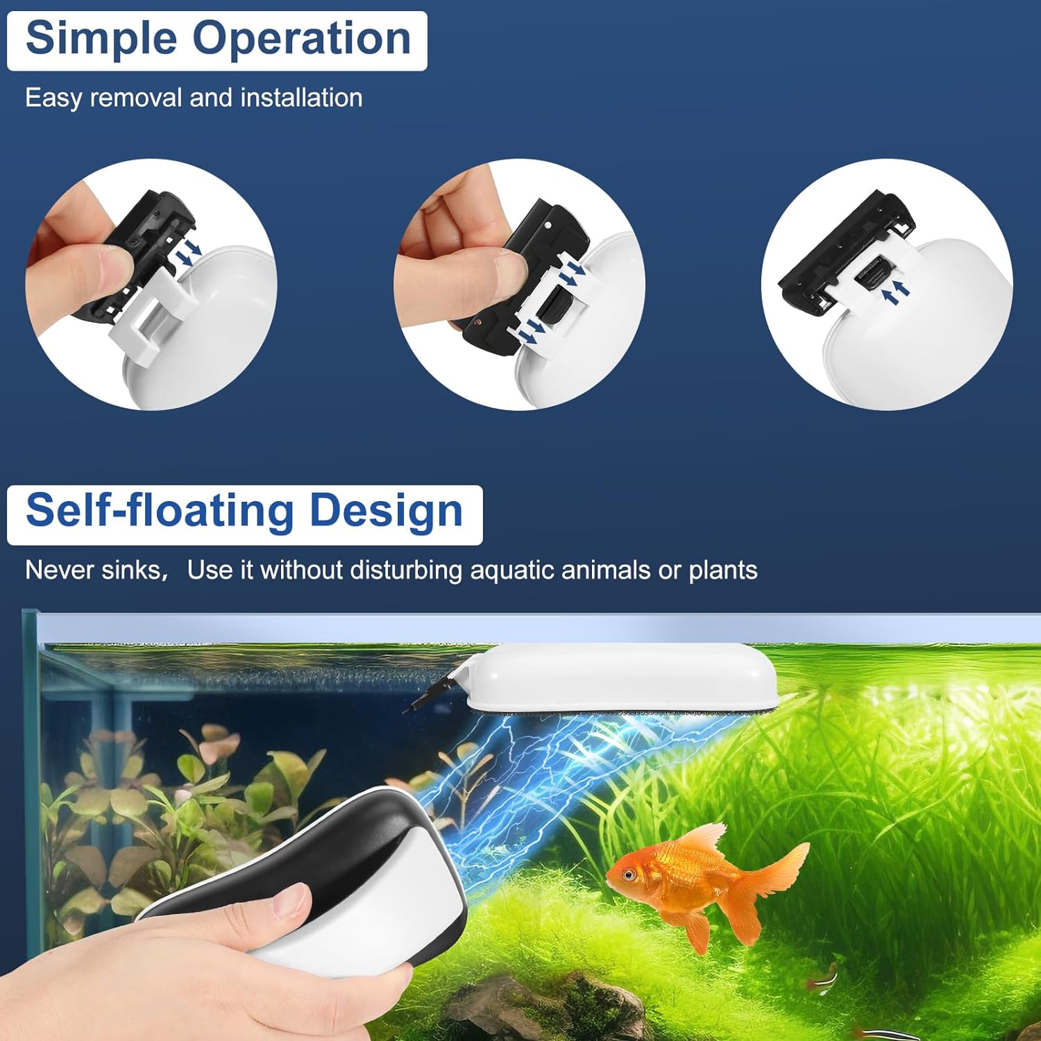 Magnetic Aquarium Strong Cleaner Brush, Fish Tank Glass Algae Magnet Cleaning Tool Floating Cleaner Scrubber Brush with Handle Design (M up to 1/5" 6MM)