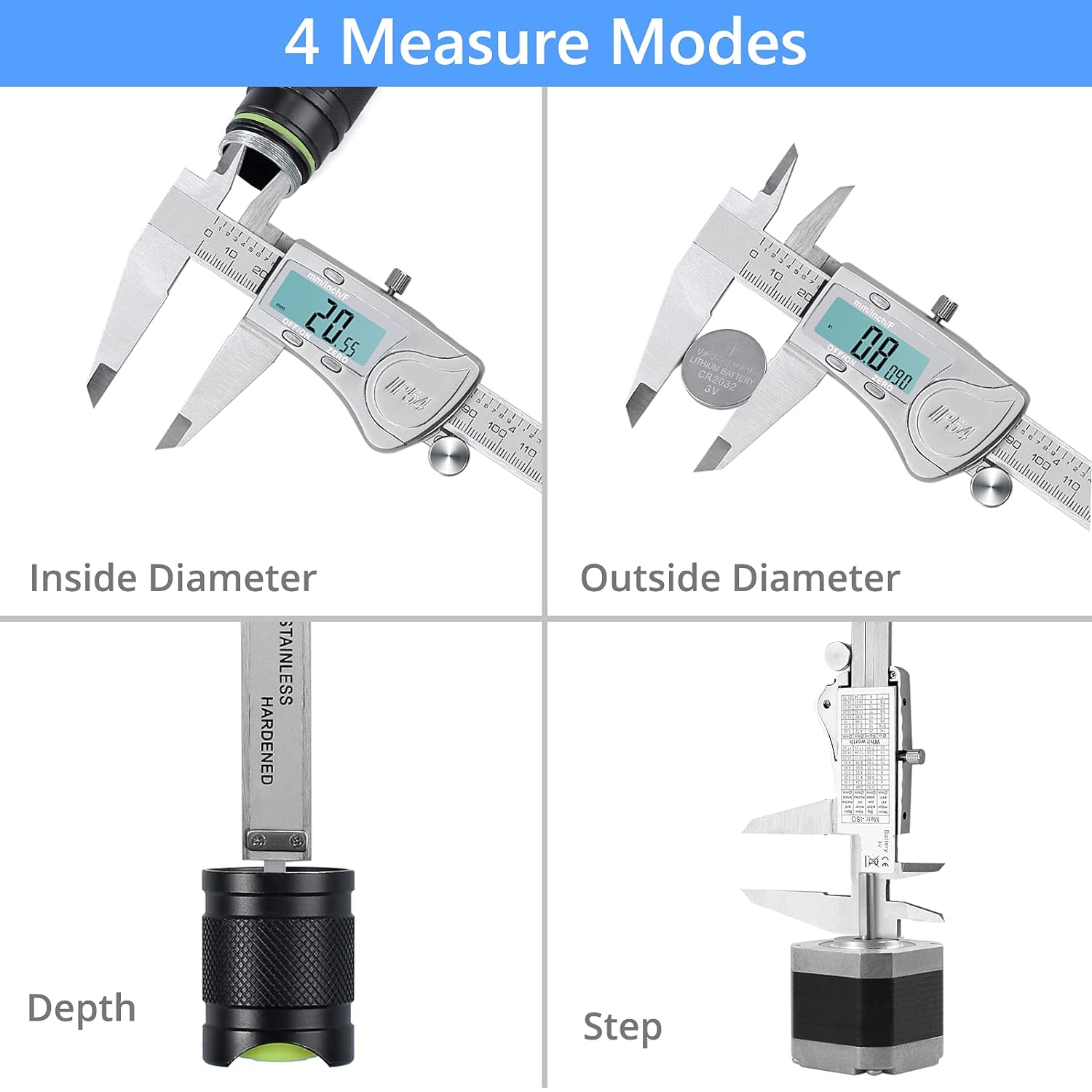 CAMWAY Waterproof Digital Caliper 8 Inch,Stainless Steel Electronic Vernier Caliper with 32PCS Feeler Gauge,200mm Digital Caliper Fractions/Inch/Metric Measuring Tool