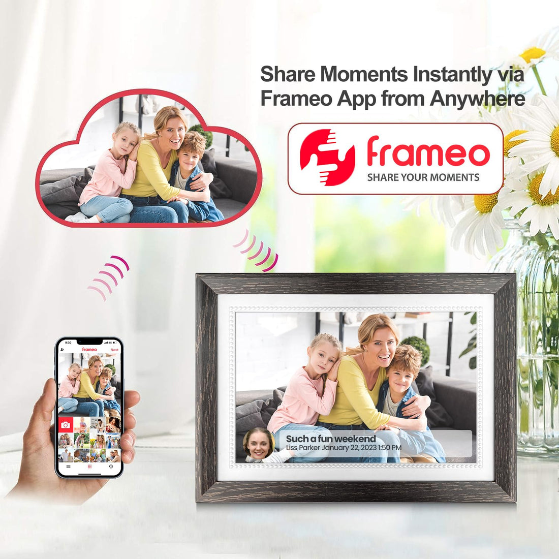 Frameo 10.1 Inch WiFi Digital Picture Frame Built-in 32GB Storage 1280 * 800 IPS HD Touch Screen Smart Electronic Digital Photo Frame Slideshow, Easy to Share Photos and Videos