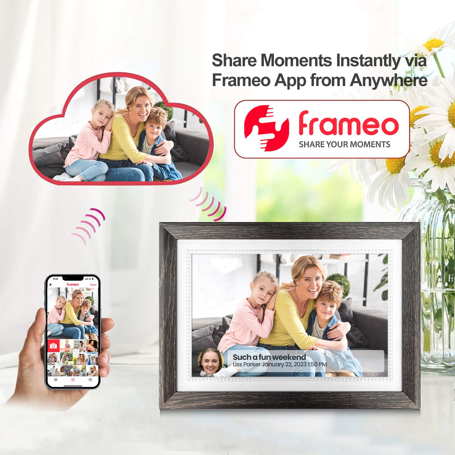 Frameo 10.1 Inch WiFi Digital Picture Frame Built-in 32GB Storage 1280 * 800 IPS HD Touch Screen Smart Electronic Digital Photo Frame Slideshow, Easy to Share Photos and Videos