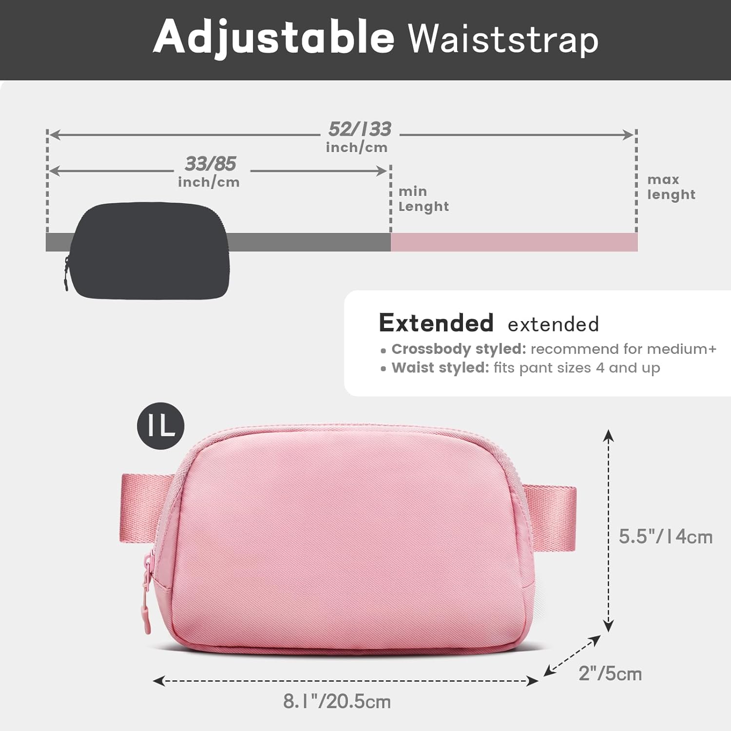 Everywhere Belt Bag for Women, viewm Waterproof Crossbody Fanny Pack Dupes for Women Men Fashion Waist Packs with Adjustable Strap for Travel Fitness Running Hiking, Pink